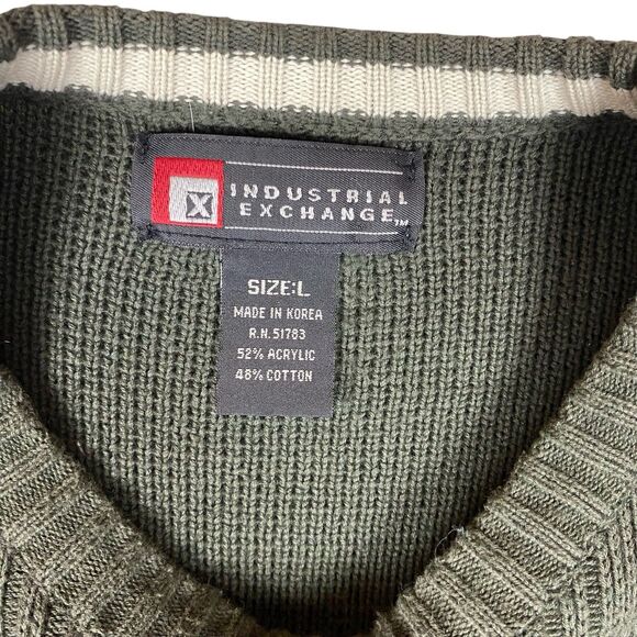 Vintage Industrial Exchange Sweater L Green Stripe Crewneck Outdoors Heritage - Picture 5 of 7